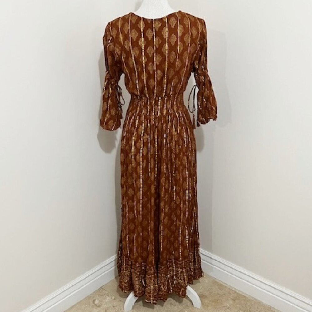 Brown Boho Maxi Dress with V-Neck - Picture 5 of 9